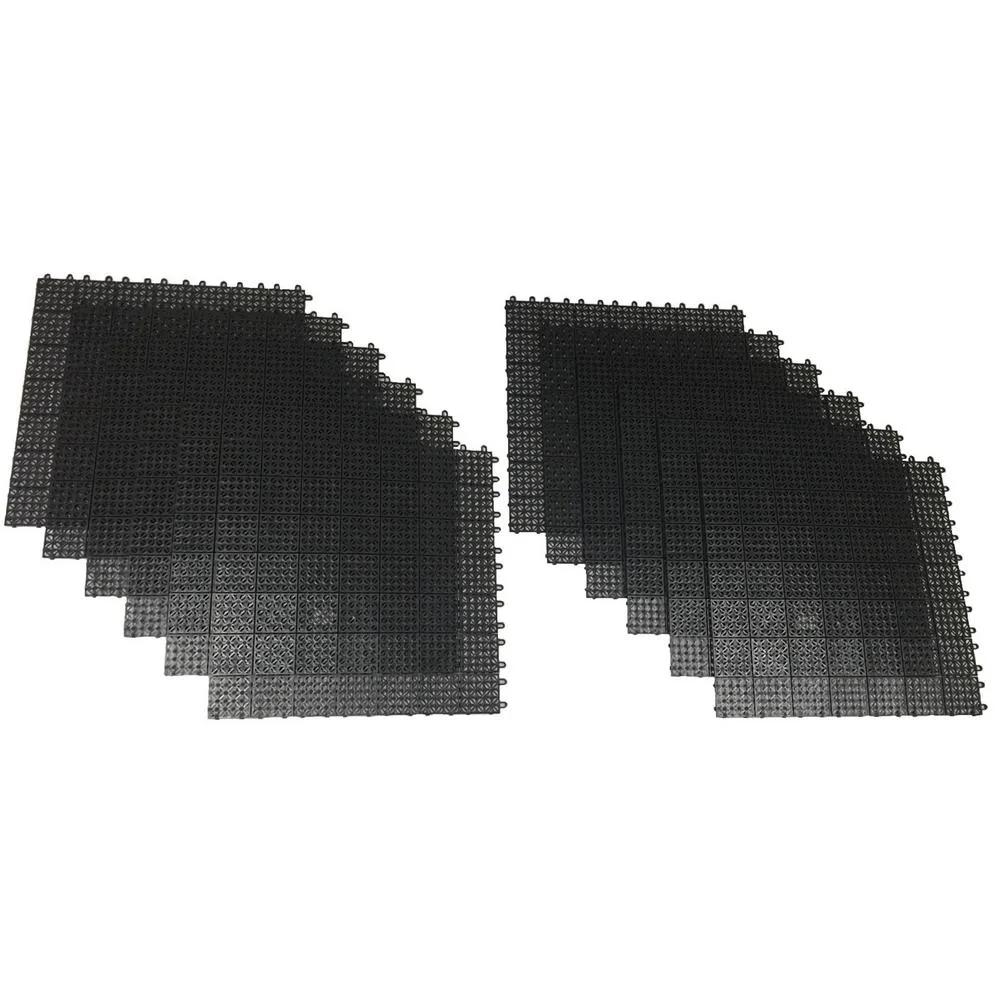 Black Regenerated 22 in. x 22 in. Polypropylene Interlocking Floor Mat System (Set of 12 Tiles)