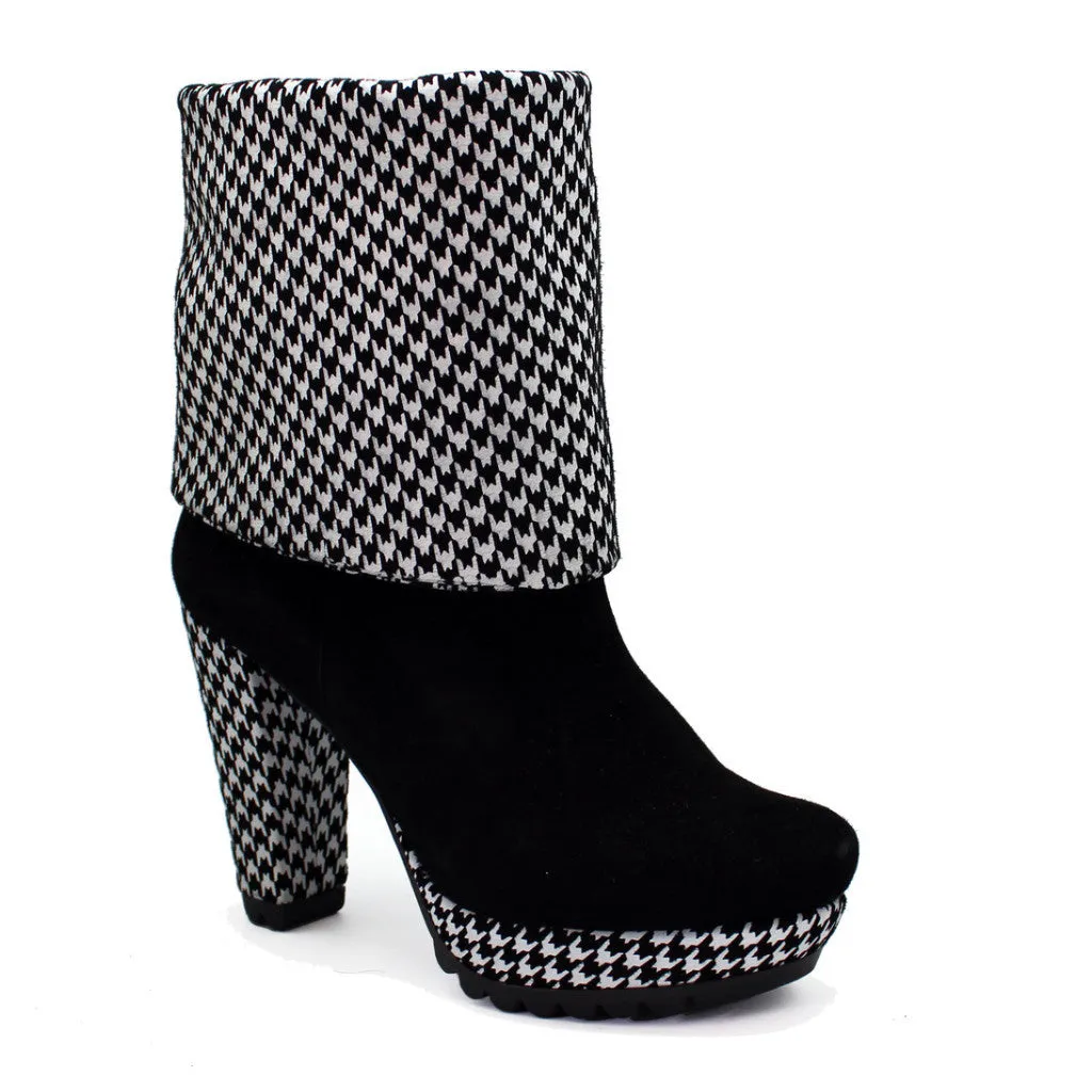 Champignon - Black Suede- Houndstooth- platform boot- LAST PAIRS 35 & 36