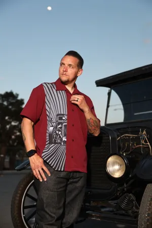 Hot Rod Burst Bowling Shirt in Burgundy