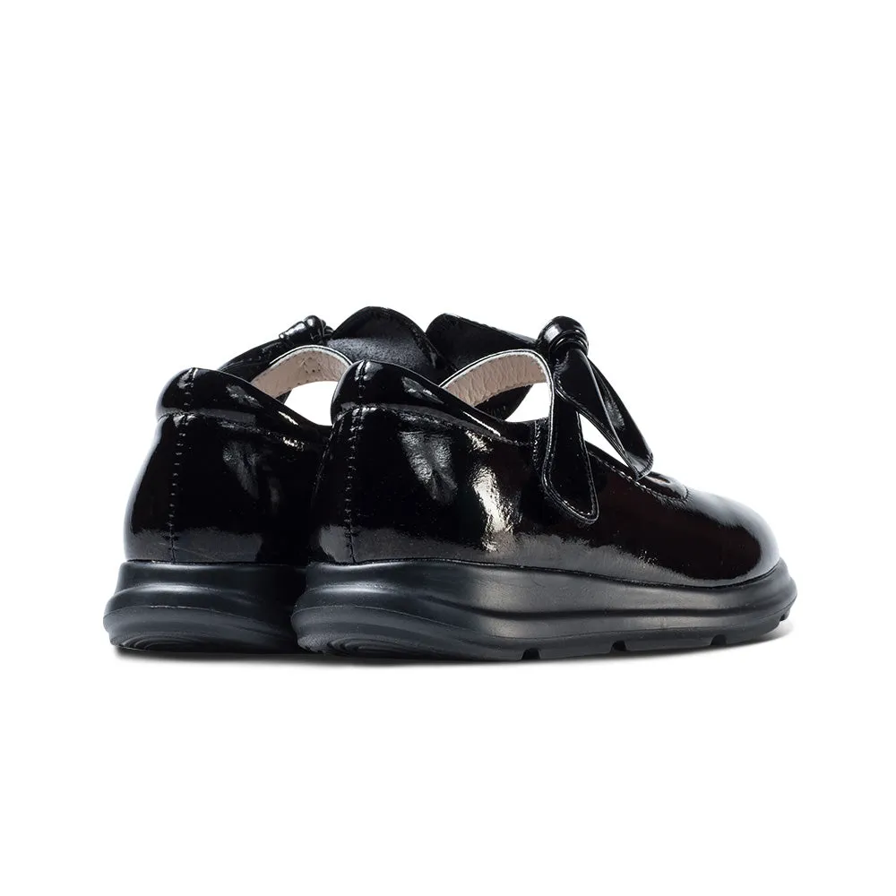 Pretty Bow Soft Sole Girls Leather School Shoes