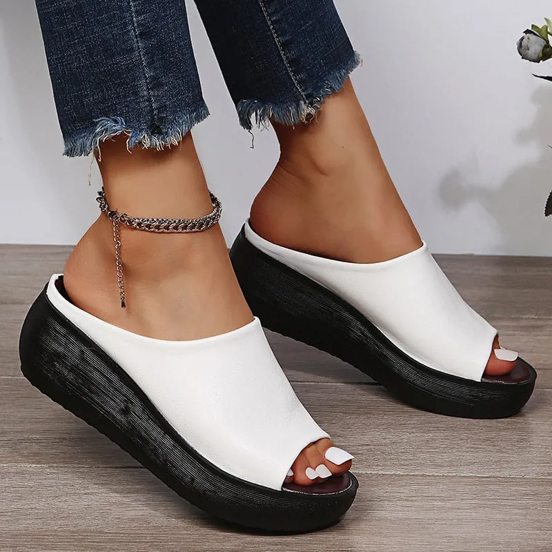 Purpdrank - Women Sandals Peep Toe Platform Sandals For Summer Shoes Women Wedge Sandal Soft Bottom Heels Slippers Women Summer Footwear