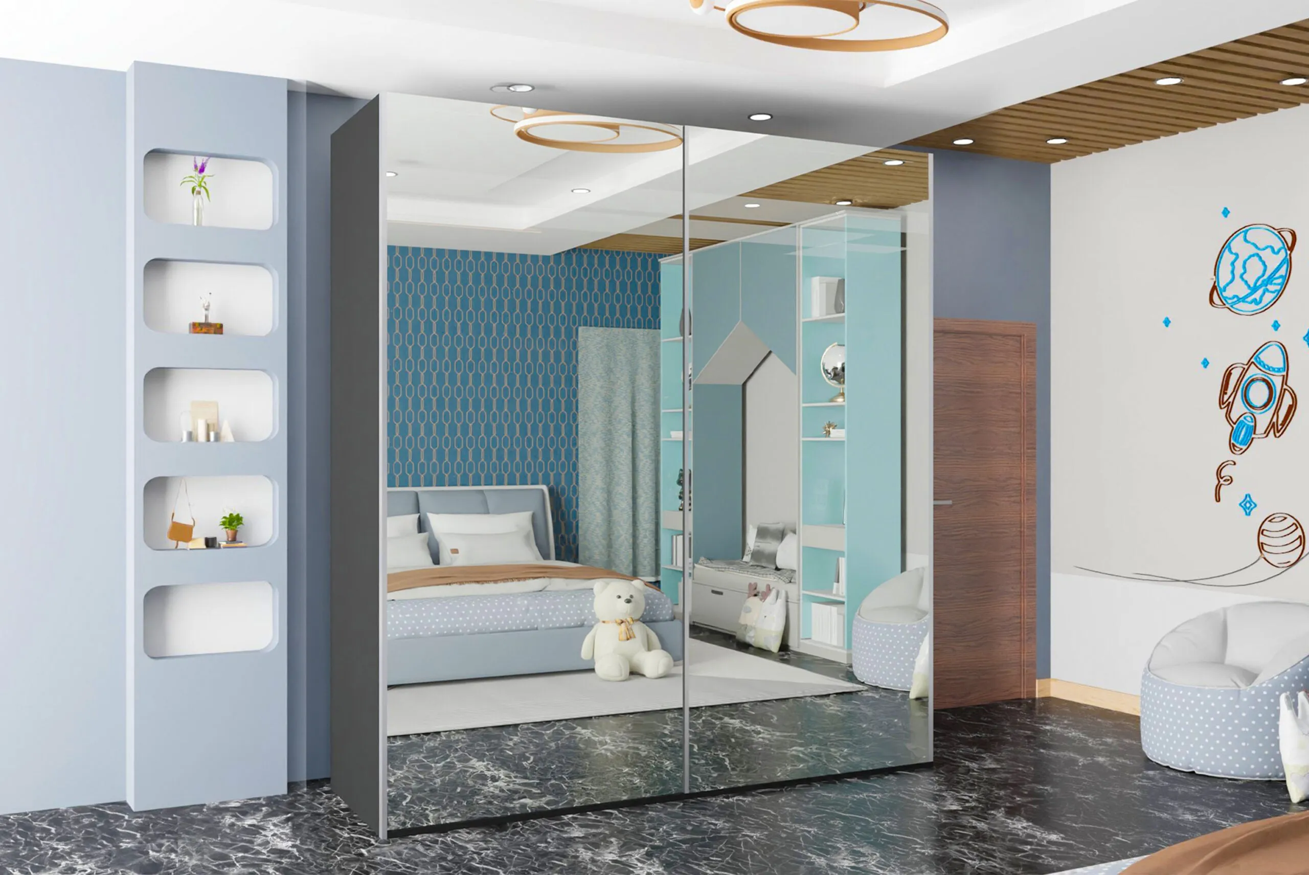 Sicily Modern Double Sliding Door Wardrobe for Bedroom