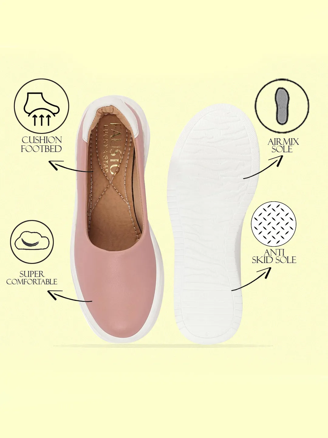 Women Pink Outdoor Fashion Comfort Height Enhance Platform Heel Ballerina Slip On Shoes